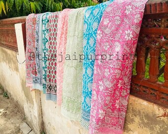 Hand Block Print Cotton Scarf: Indian Summer Sarong Pareo