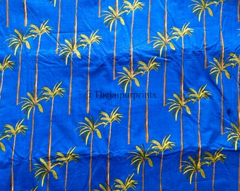 Palm Tree Print Cotton Fabric: Indian Hand Block Printed Sewing Material