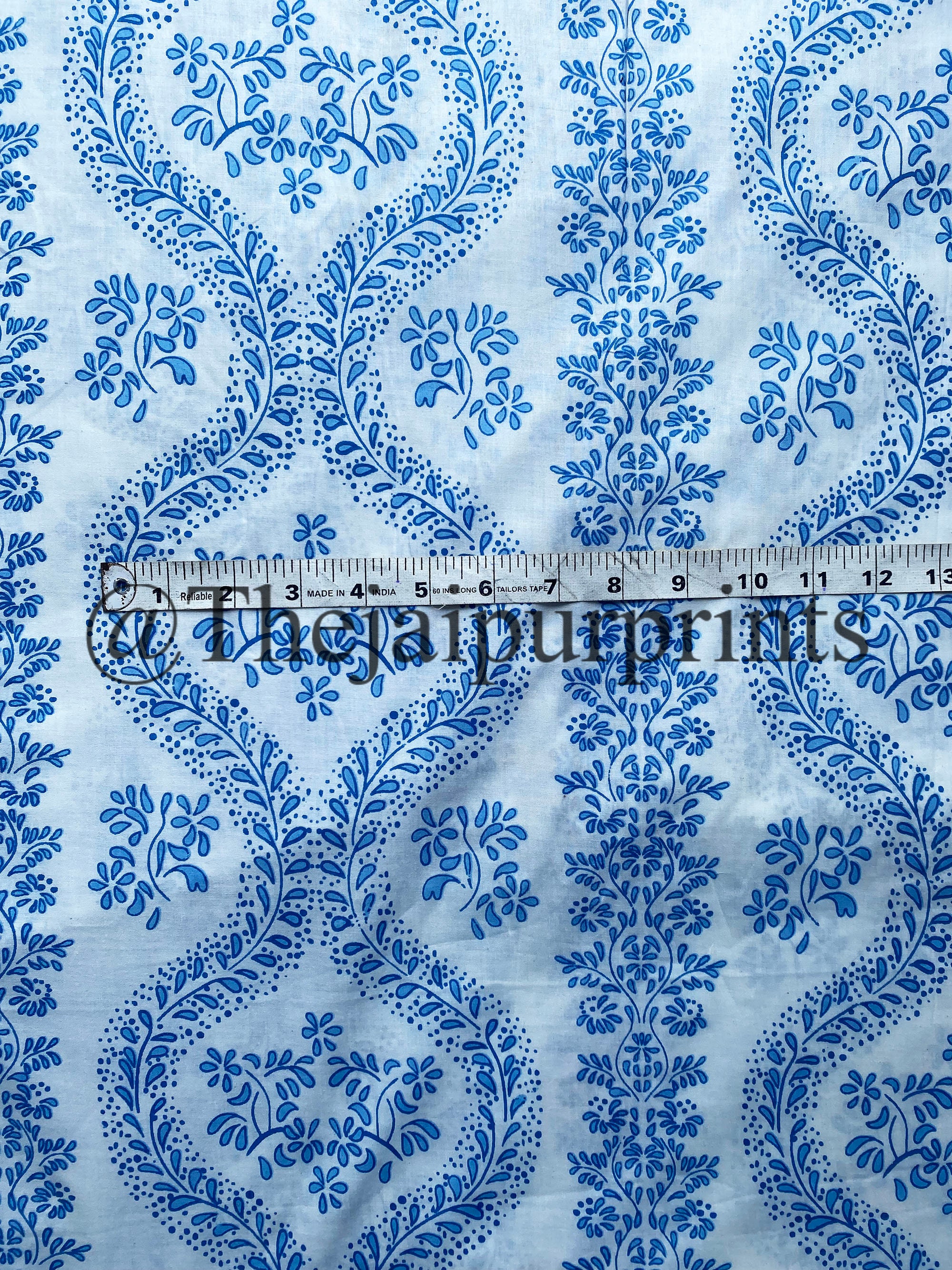 7264 Cotton Jacquard Floral Printed Ikat Patchwork Waist Designer Blue Ikat Floral Print Cotton Fabric: Hand Printed Voile  main image 3