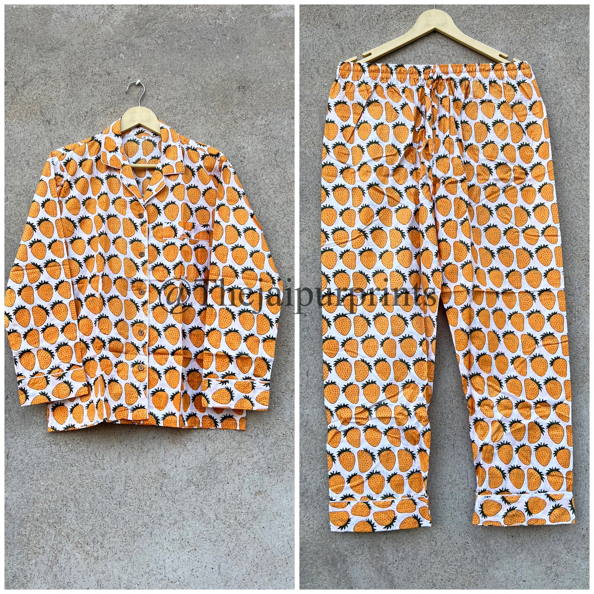 イチゴ柄コットンパジャマセット：レディースナイトウェアPJ - Etsy 日本