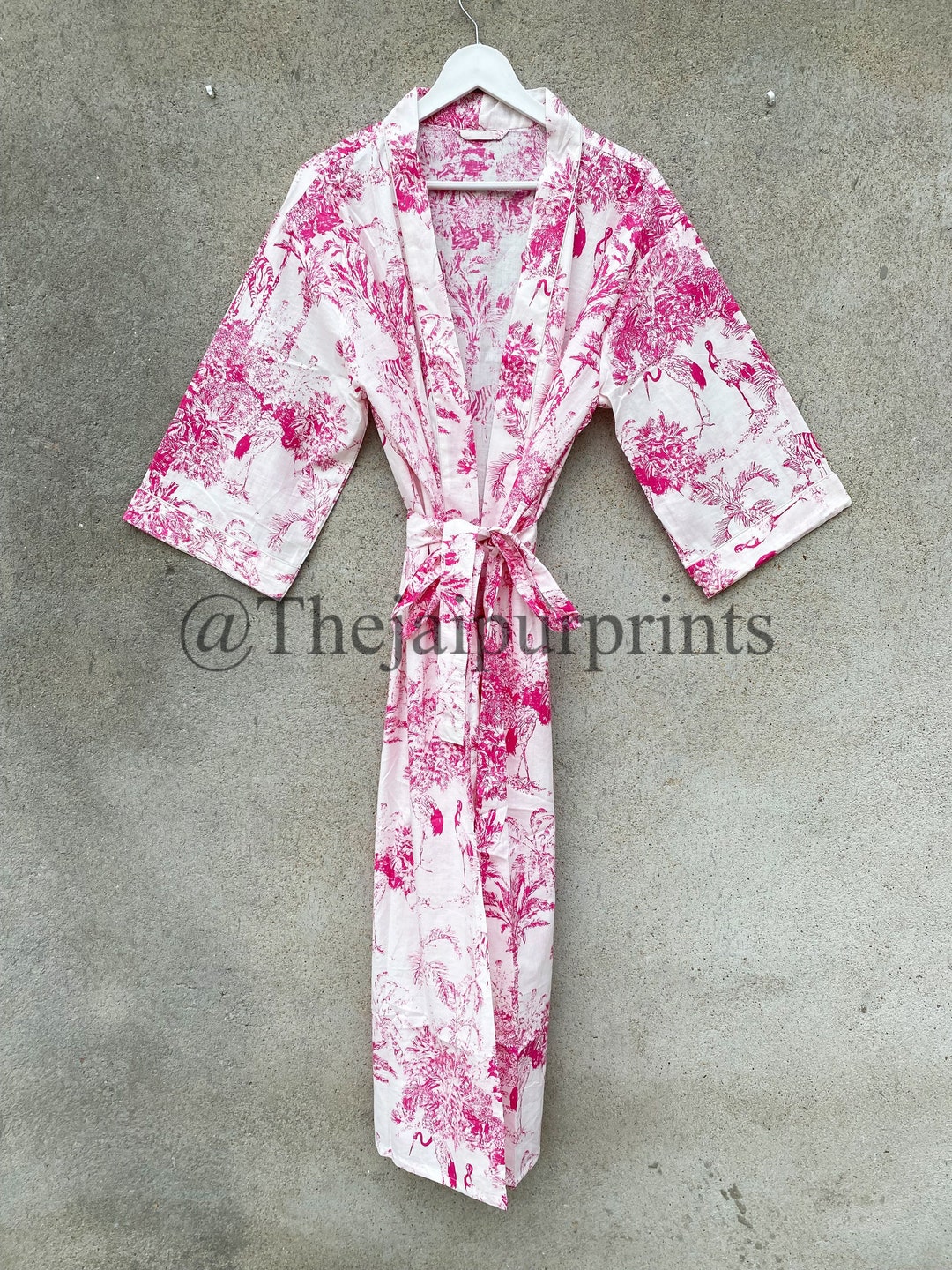 Indian Handmade Animals Print Pure Cotton Kimono Robe, Hand Block Print ...