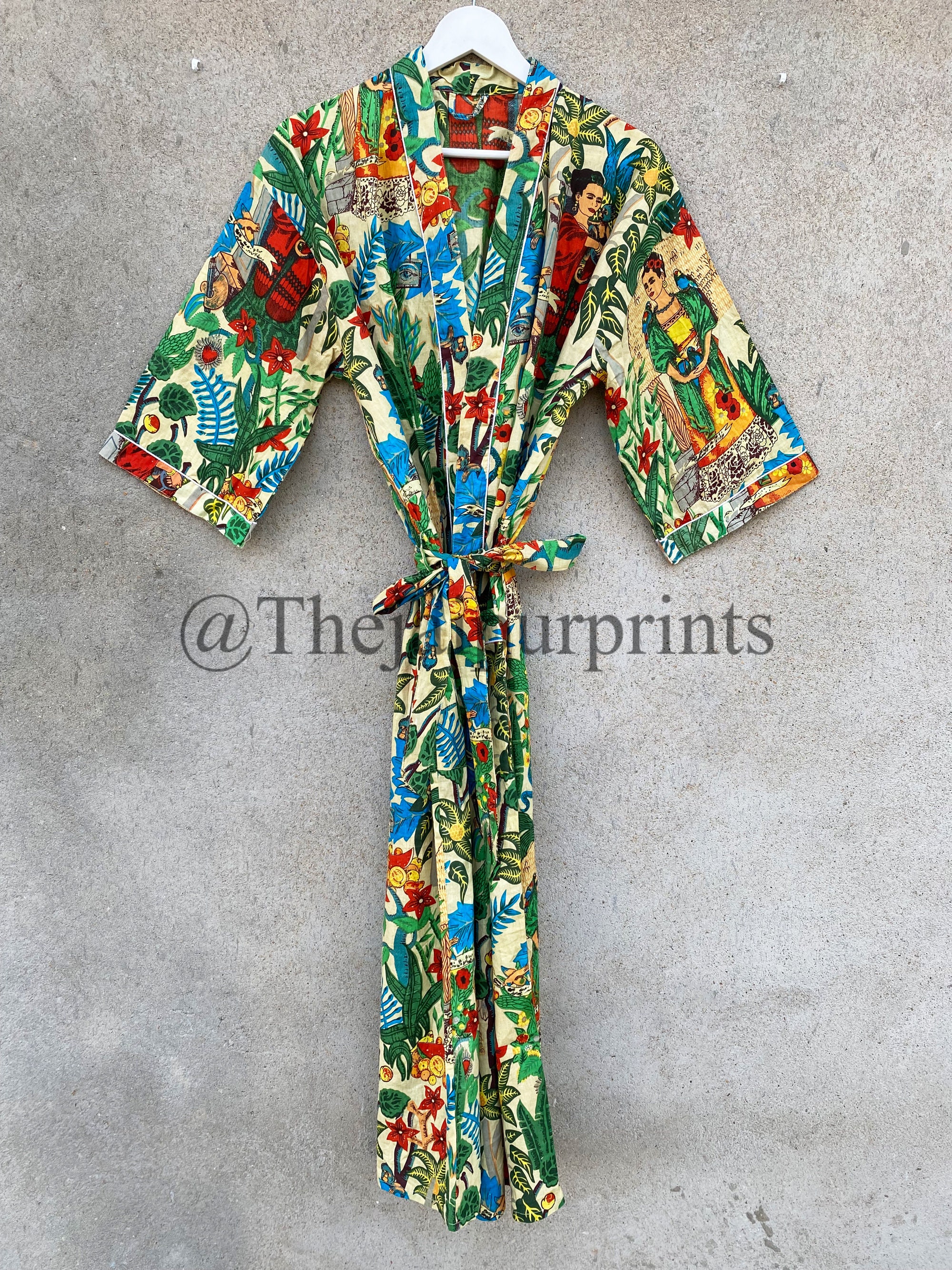 Robe Femme Été Longue Frida Kahlo - Coton Rouge à Motifs Floraux - Style Bohème Indien - Taille UK