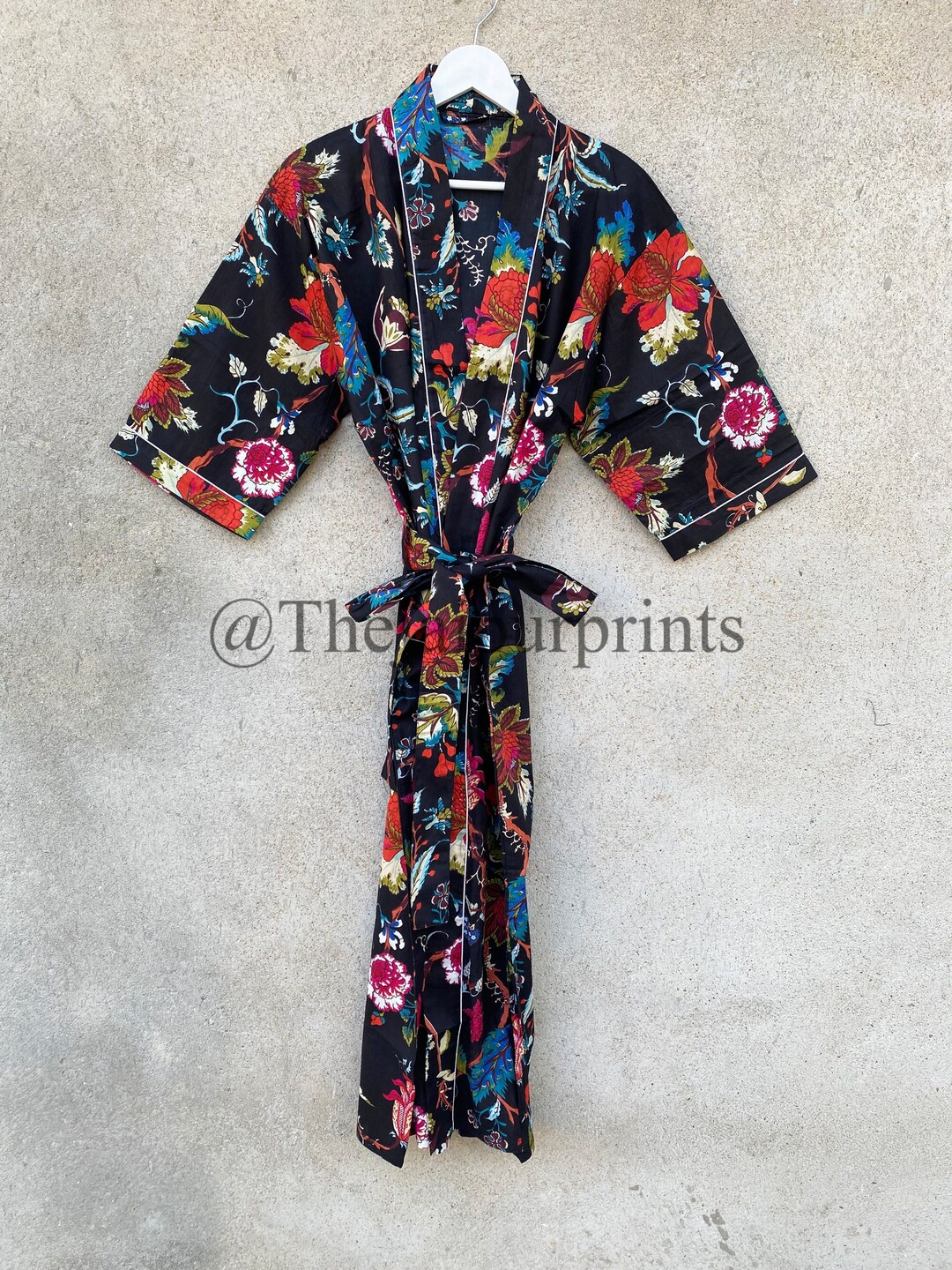 Black Floral Handmade Robe, Bridal Long Robe - Getting Ready Robe ...