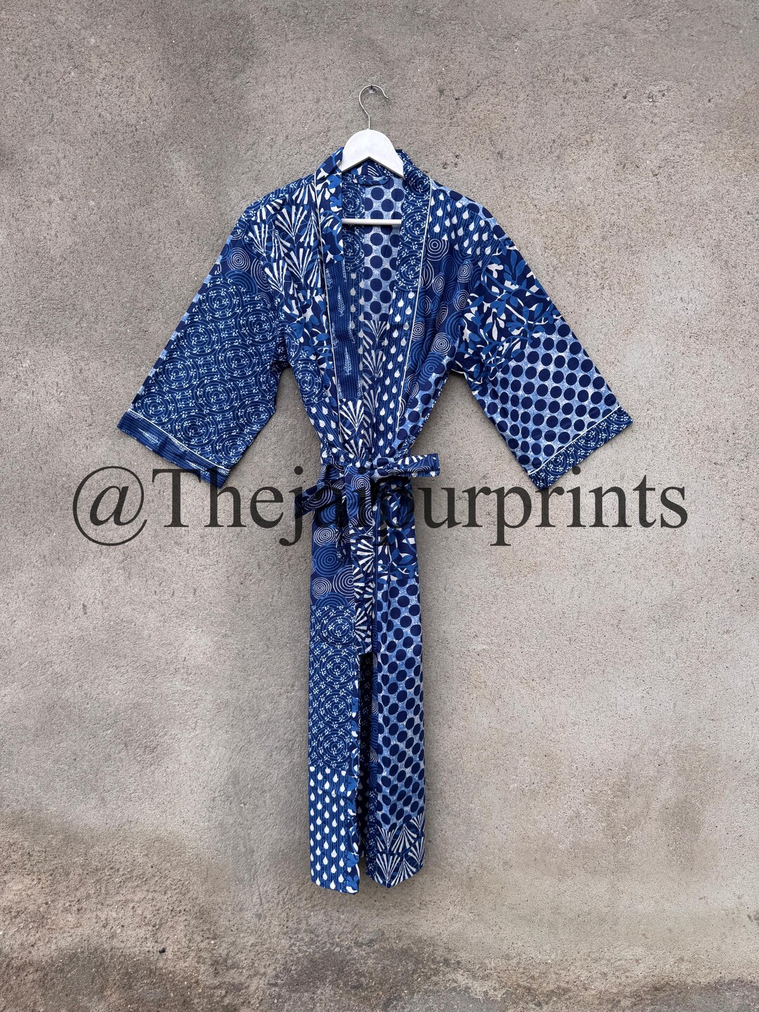 Indigo Robe Indigo Patchwork Cotton Kimono Robe: Beach Cover-up, Summer Nightwear ...