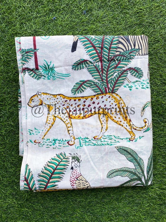 Safari Jungle Animal Print 100% Cotton Fabric, India Jungle
