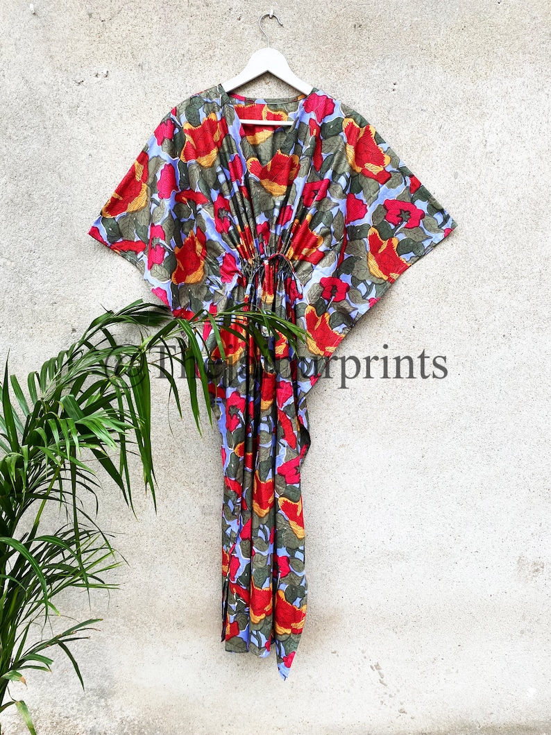 Beach Cover up Floral Kaftan, Indian Pure Soft Cotton Caftan Kaftan for