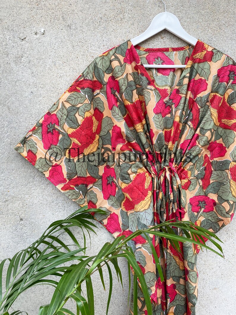 Beach Cover up Floral Kaftan, Indian Pure Soft Cotton Caftan Kaftan for