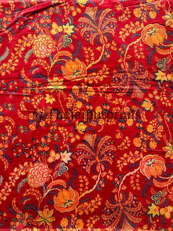 Floral Printed Velvet Fabric: Indian Boho Upholstery Sewing Fabric