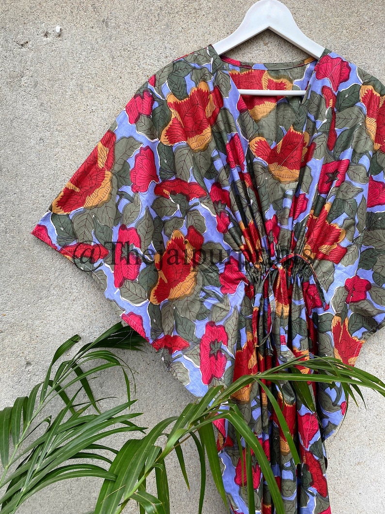 Beach Cover up Floral Kaftan, Indian Pure Soft Cotton Caftan Kaftan for