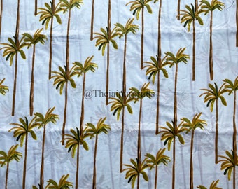 Palm Tree Cotton Fabric, Hand Printed Indian Voile, Sewing Fabric By The Yard