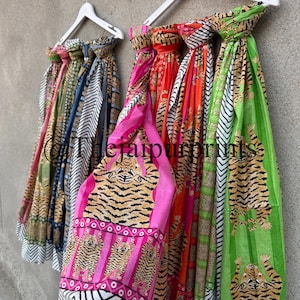 Tibetan Tiger Print Sarongs, Cotton Beach Sarong, Indian Hand Block Print Beach Sarongs, Soft Voile Fabric Summer Pareo Gift for Her
