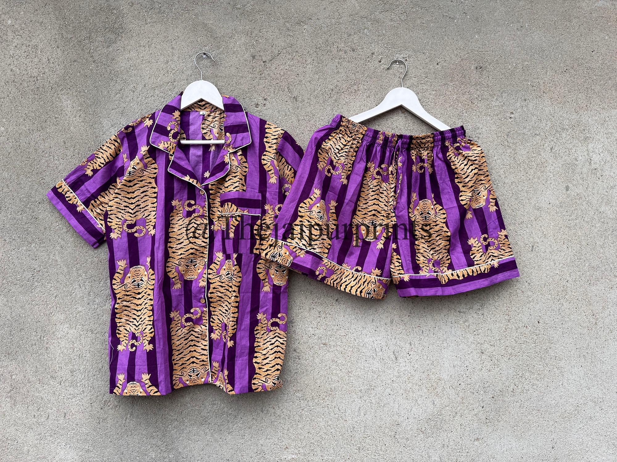 New Beautiful Color Of Tiger Print Pajama Set, Indian Pajama Set, Women's Nightwear Shorts, Loungewear Set, Gift For To Be a Moms,