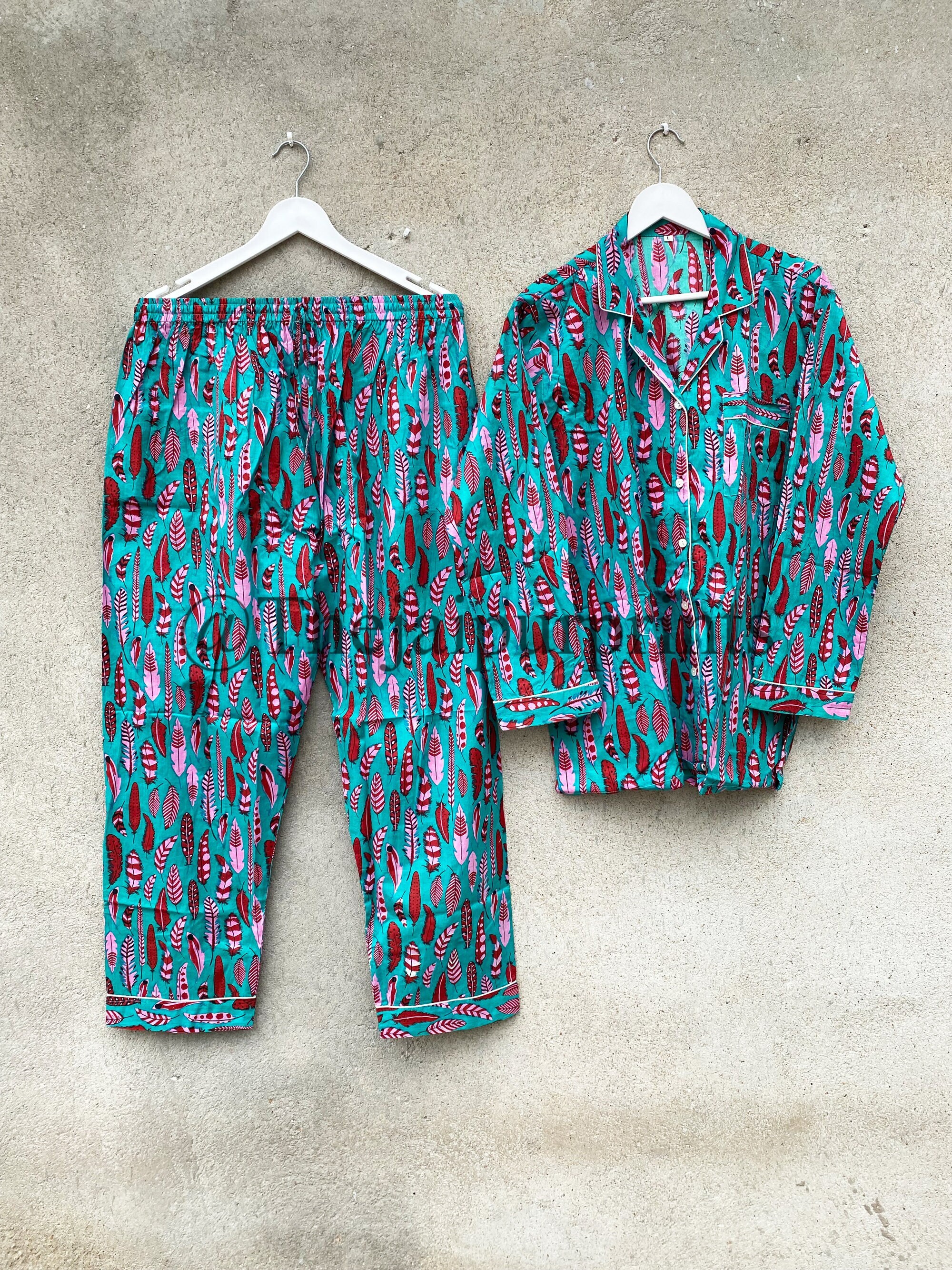 Bird Wings Print Soft Cotton Women's Pajama Set, Matching Pyjama Set, Bride Pajamas, Wedding Pajama Set, Nightwear Pj Set