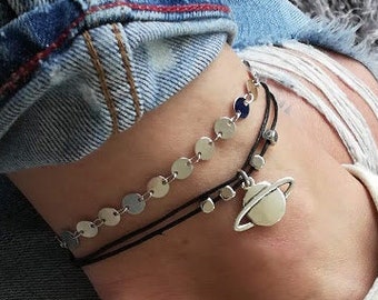 Planet Beaded Anklet, Planet Anklet, Ankle Bracelet, Beaded Anklet, Charm Anklet, Festival Anklet, Summer Anklet, Boho, Silver Planet Anklet