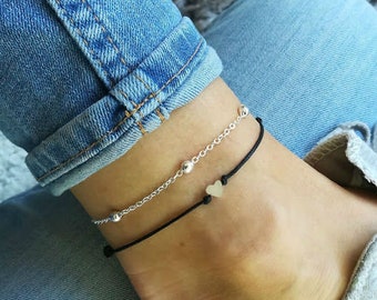 Heart Anklet, Tiny Heart Anklet, Beach Anklet, Heart Jewelry, Small Heart, Cord Anklet, Summer Anklet, Boho, Ankle Bracelet, Anklet Set,