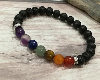 Chakra Bracelet, Yoga Bracelet, Aromatherapy, Spiritual Bracelet, Lava Rock Bracelet, Essential Oil, Crystal Bracelet, Oil Diffuser Bracelet