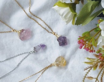 Dipped Gold Raw crystal Necklace Gold Dipped Amethyst Citrine Necklace Rose Gold Necklace