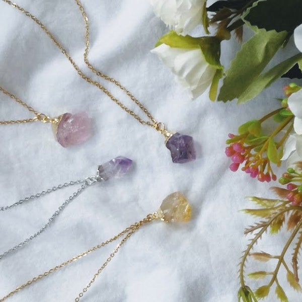 Dipped Gold Raw crystal Necklace Gold Dipped Amethyst Citrine Necklace Rose Gold Necklace