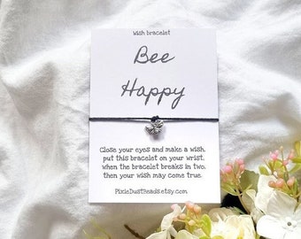 Bee Wish Bracelet Bee Bracelet Bee Friendship Bracelet Bumble Bee Charm Bracelet Bee Jewellery Bee Cord Bracelet Bee Charm Bracelet Be Happy