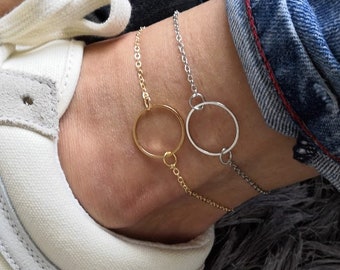 Circle Anklet, Silver Circle Anklet, Circle Beach Anklet, Summer Anklet, Chain Anklet, Karma Anklet, Karma Bracelet, Yoga anklet, Karma