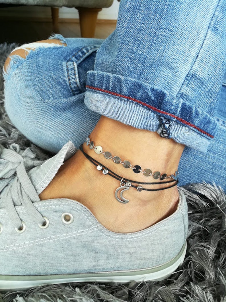 Moon Beaded Anklet Silver Anklet Anklet Beach Anklet Ankle Etsy UK