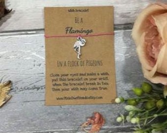 Flamingo Wish Bracelet, Flamingo Jewellery, Flamingo Gift, Friendship Bracelet, Cord Bracelet, Flamingo Charm, Charm Bracelet, Friend Gift