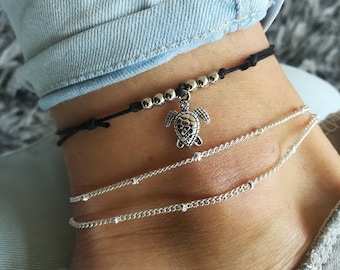 Turtle Anklet, Silver Turtle Anklet, Sea Turtle Anklet, Turtle Jewelry, Beach Anklet, Starfish Anklet, Sea Life Anklet, Mermaid Anklet, Boho