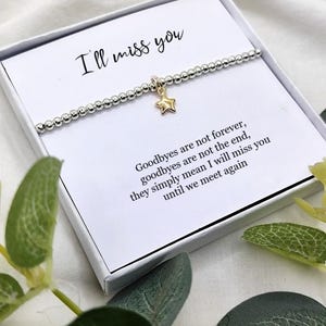 I&#39;ll Miss You Silver bracelet - Long distance Gift Moving Away Bracelet Travel Bracelet Goodbye Gift Graduation Bracelet Leaving Gift