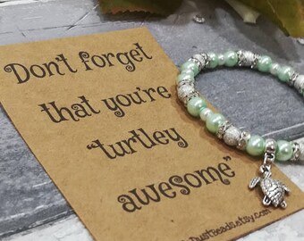 Turtle Bracelet, Turtle Beaded Bracelet, Turtle Pearl Bracelet, Turtle charm Bracelet, Turtle Jewellery, Sea Turtle Gift, Ocean Jewellery,