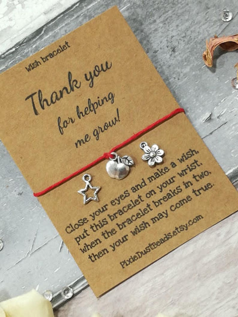 Teacher Wish Bracelet, Teacher Gift, Teacher Thank you Gift, Teacher Card, Teacher Appreciation, Teacher Jewelry, Nursery Teacher Gift, Gift image 2