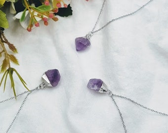 Amethyst Raw Amethyst Dipped SILVER Necklace Amethyst Jewelry Amethyst Necklace February birthstone Amethyst pendant raw gemstone Amethyst
