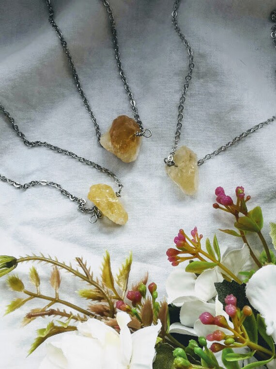 Raw Citrine Necklace Natural Stone 