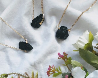 Gold Raw Black Tourmaline Necklace Natural Stone necklace crystal necklace Black Tourmaline Chunky Raw crystal Raw Black Tourmaline jewelry