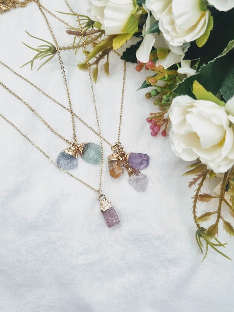 Pick your stone necklace Custom necklace dipped gold necklace Family necklace birthstone necklace raw stone crystal necklace spiritual gift image 1