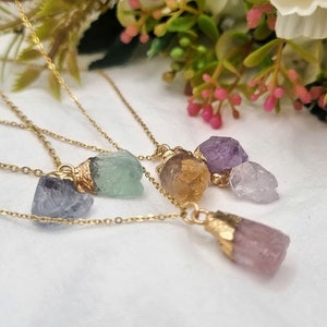 Pick your stone necklace Custom necklace dipped gold necklace Family necklace birthstone necklace raw stone crystal necklace spiritual gift image 2