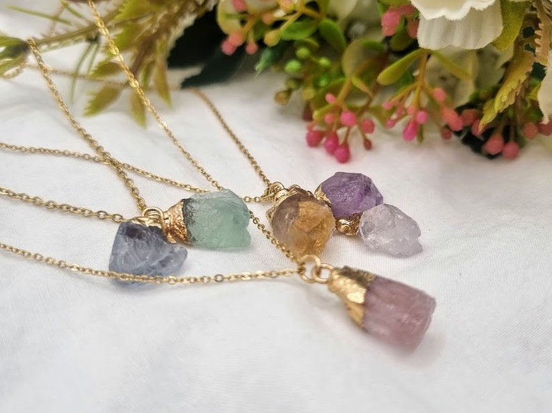 Pick your stone necklace Custom necklace dipped gold necklace Family necklace birthstone necklace raw stone crystal necklace spiritual gift image 2