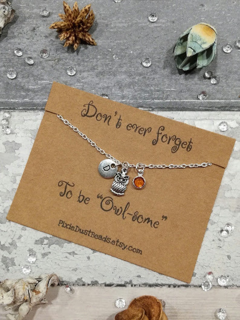 Graduation Gift Initial Bracelet Silver Owl Owl Bracelet Friendship Bracelet Owl Owl Jewelry Owl Silver Bracelet Graduation Bracelet