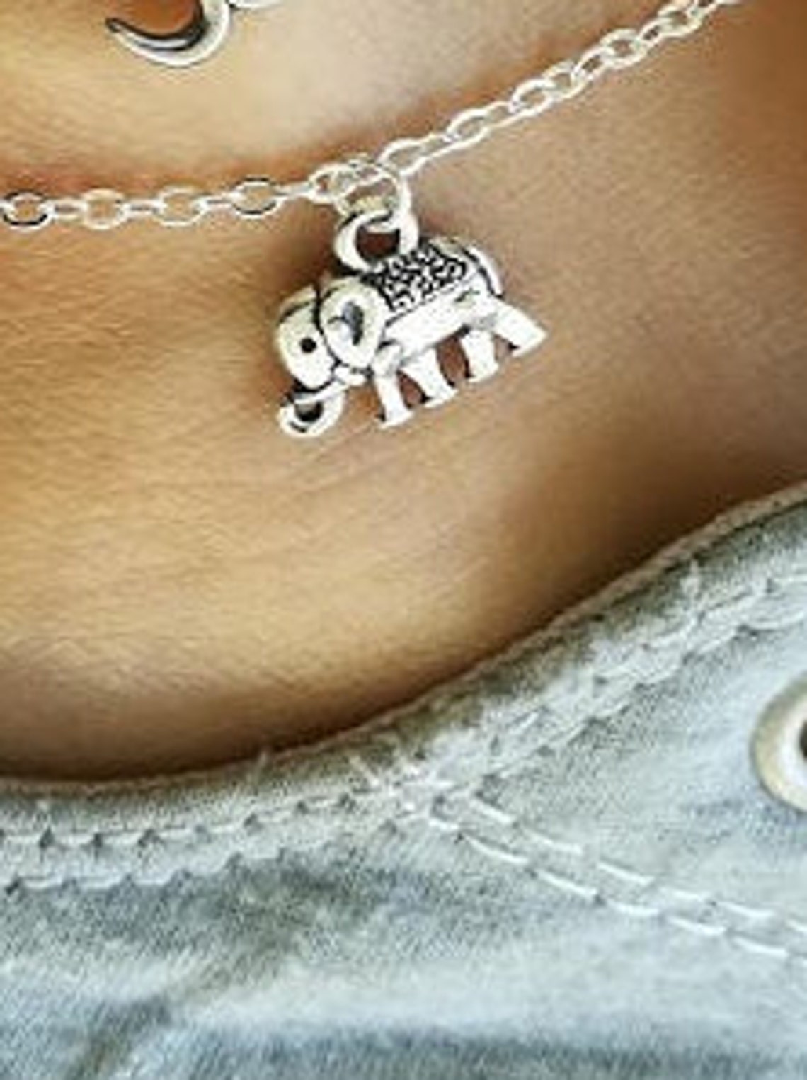 Silver Elephant Anklet Ankle Bracelet Chain Anklet Elephant Etsy UK
