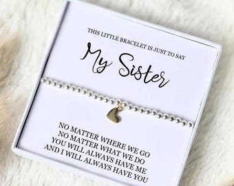 Pulsera de corazón de plata - Pulsera de hermana, regalo de cumpleaños, regalo para hermana