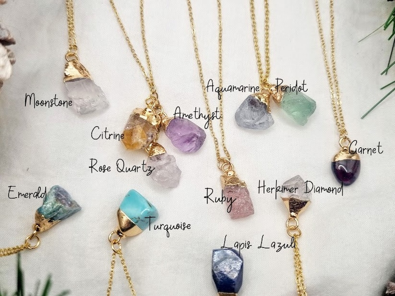 Pick your stone necklace Custom necklace dipped gold necklace Family necklace birthstone necklace raw stone crystal necklace spiritual gift image 3
