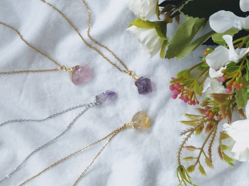 Dipped Gold Raw crystal Necklace Gold Dipped Amethyst Citrine Necklace Rose Gold Necklace 