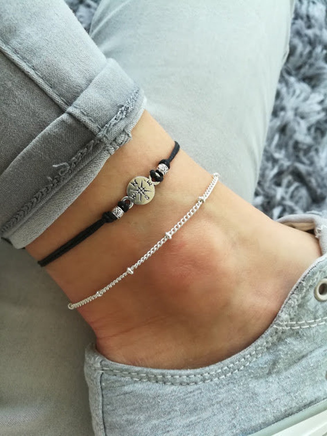 Compass Anklet Compass Jewelry Silver Compass Anklet Summer Etsy