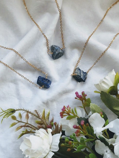 Raw Lapis Lazuli Necklace Gold Natural Stone necklace crystal necklac…