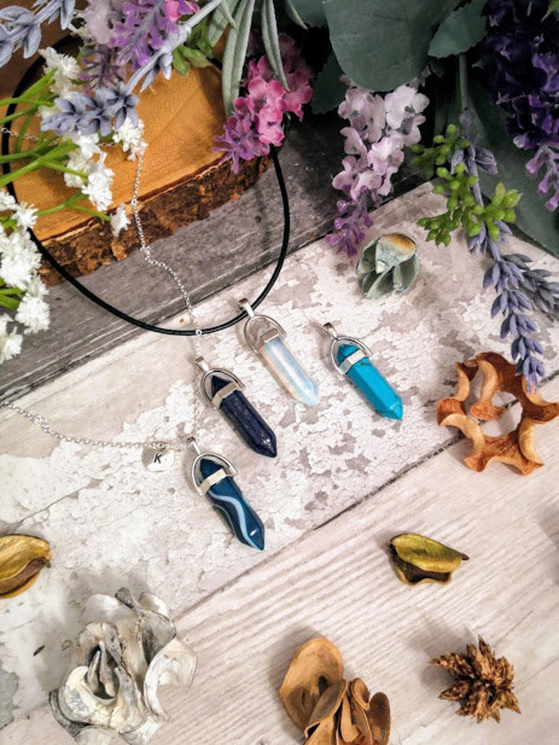 Point Blue Agate Necklace Opalite Necklace Lapis Lazuli Necklace Turquoise Necklace crystal necklace crystal point gemstone necklace choker