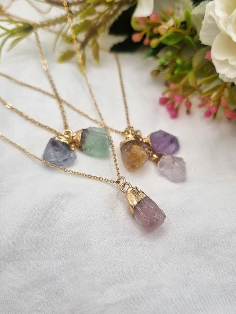 Pick your stone necklace Custom necklace dipped gold necklace Family necklace birthstone necklace raw stone crystal necklace spiritual gift image 6