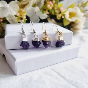 Amethyst Earrings Raw earrings Irregular natural stone earrings Gemstone Earrings dangle earrings drop earrings birthstone earrings Gift