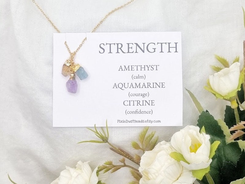 Raw Crystal Strength Necklace Stegth Gemstone Necklace Raw Stone