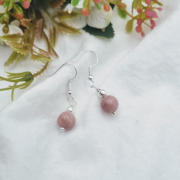 Rhodonite Earrings Rhodonite Dangle Earrings Rhodonite jewellery beaded earrings stone earrings dangly earrings Rhodonite jewelry Rhodonite