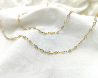 Delicado collar de labradorita, Gargantilla con cuentas, Collar de alambre delicado, Collar de labradorita, Regalo de cumpleaños, Collar de piedras preciosas, Joyería de labradorita
