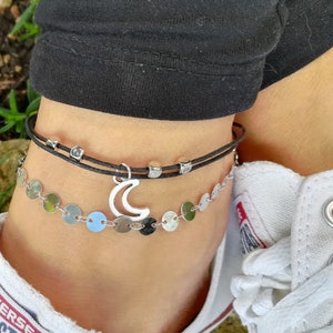 Moon Beaded Anklet, Silver Anklet, Anklet, Beach Anklet, Ankle Bracelet, Beaded Anklet, Charm Anklet, Festival Anklet, Summer Anklet, Boho image 5